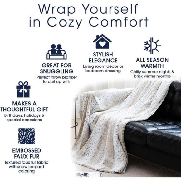 Embossed Faux Fur Throw Blanket - 60